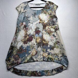 Bryn Walker Floral Watercolor Metallic Art To Wear Tunic Top Size M Cap Sleeve